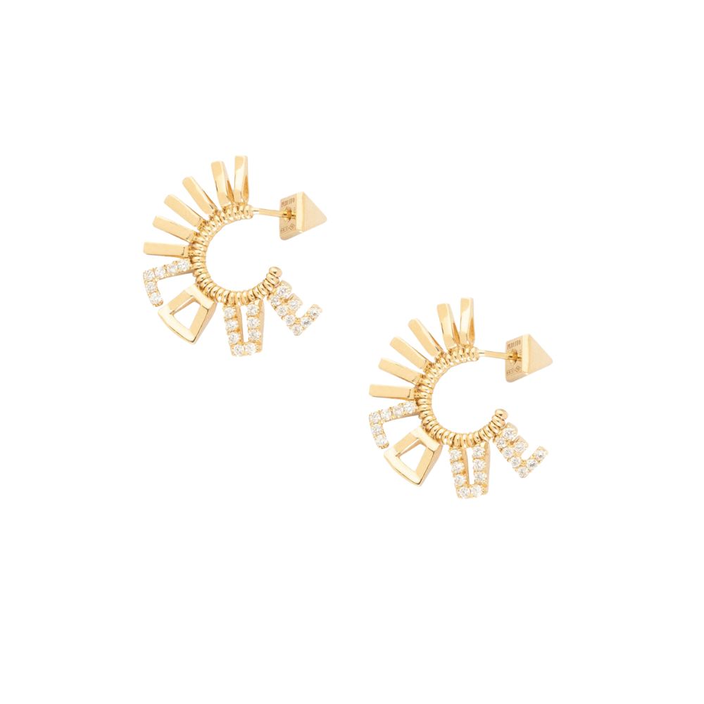 Peruffo 18k Yellow Gold Diamond Love Letter Mini Mohawk Earrings